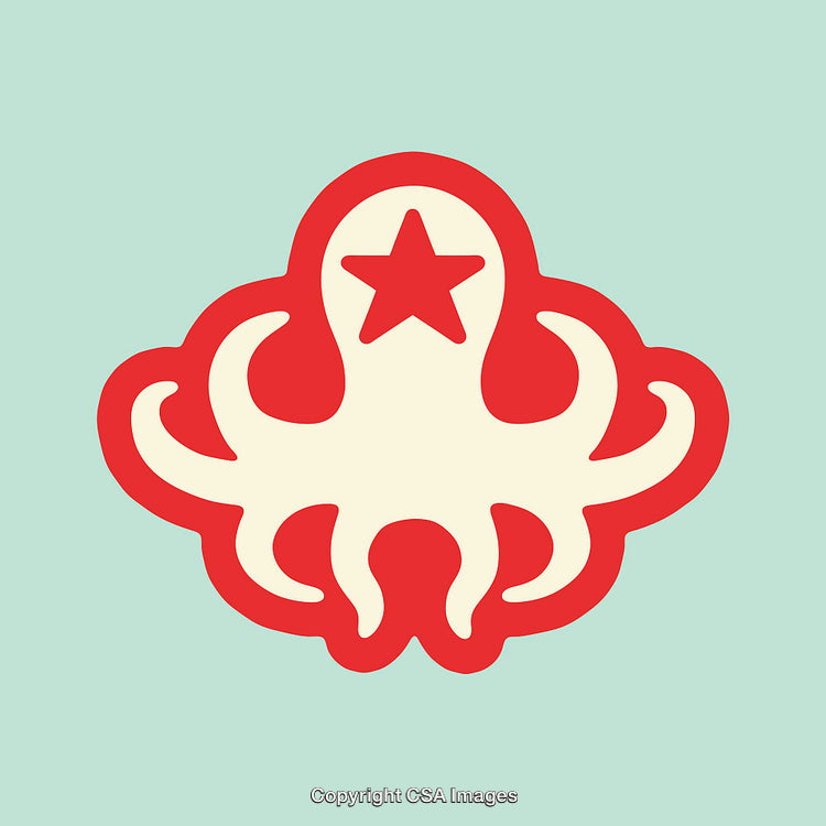 Octopus Illustration Featuring Star Design in Bold Red and Cream Tones