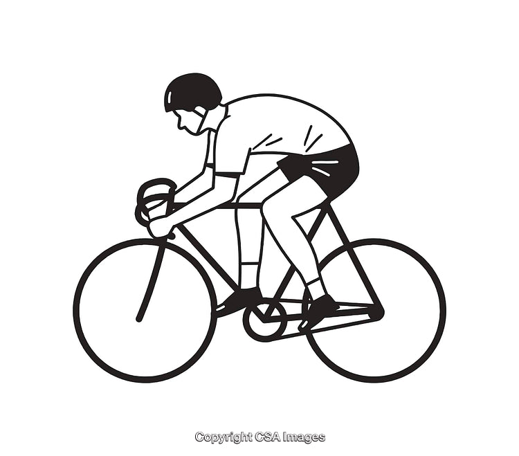 Cyclist Riding Bicycle in Black and White Line Art Illustration
