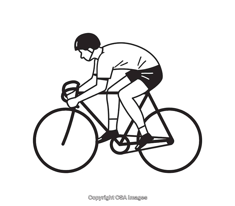 Cyclist Riding Bicycle in Black and White Line Art Illustration