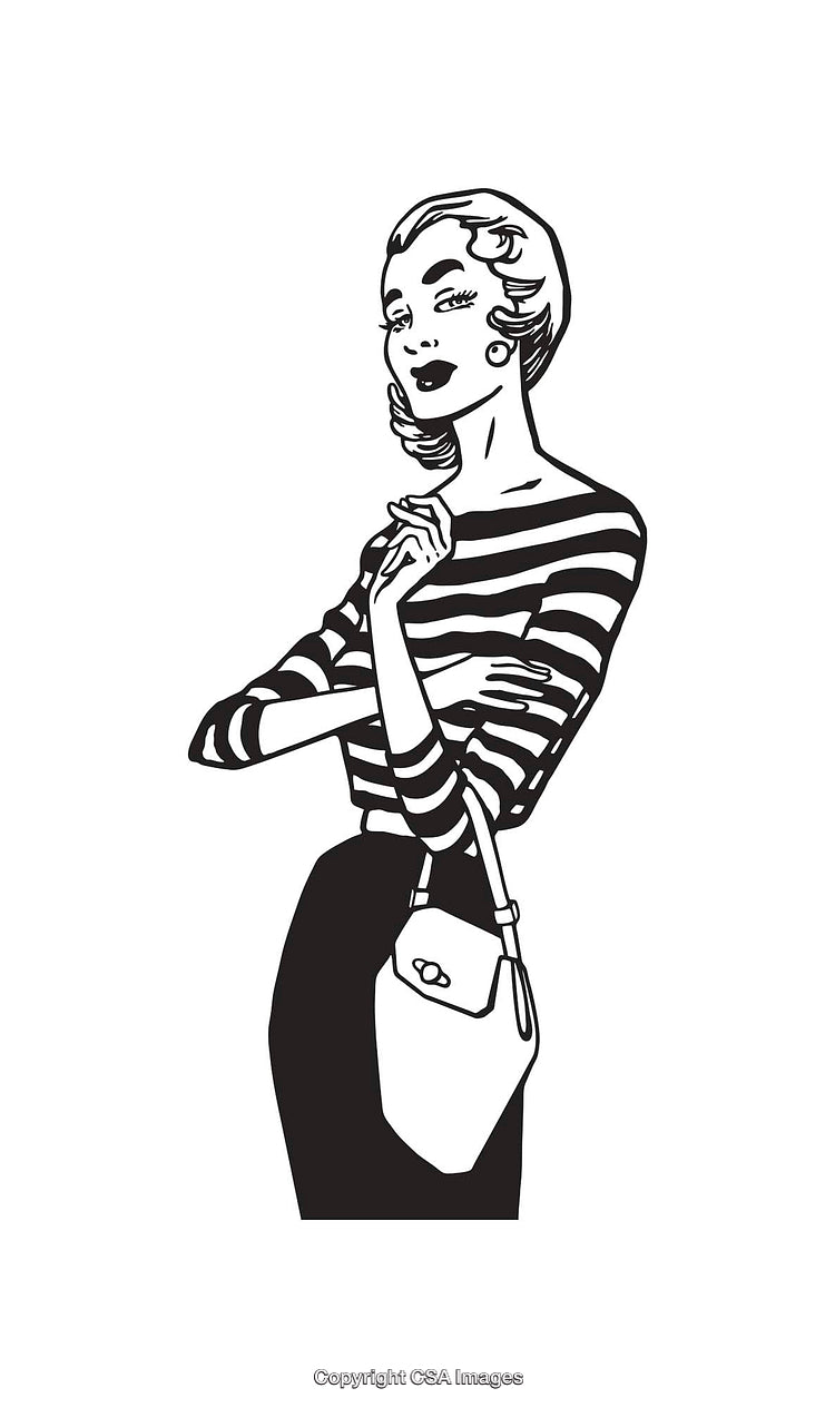 Elegant Black and White Fashion Illustration of a Stylish Woman