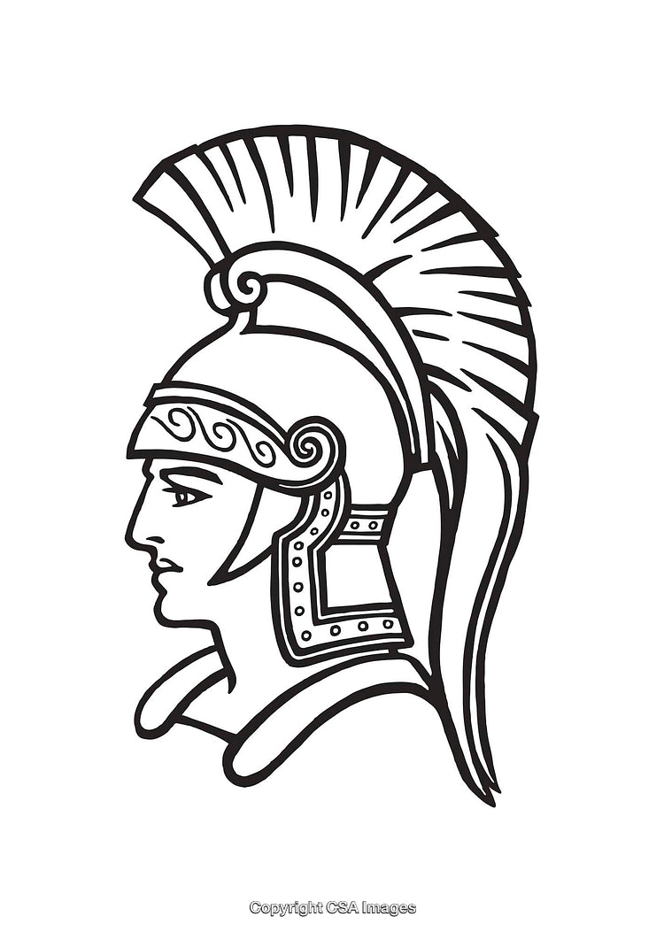 Black and White Line Art of Ancient Greek Warrior Profile