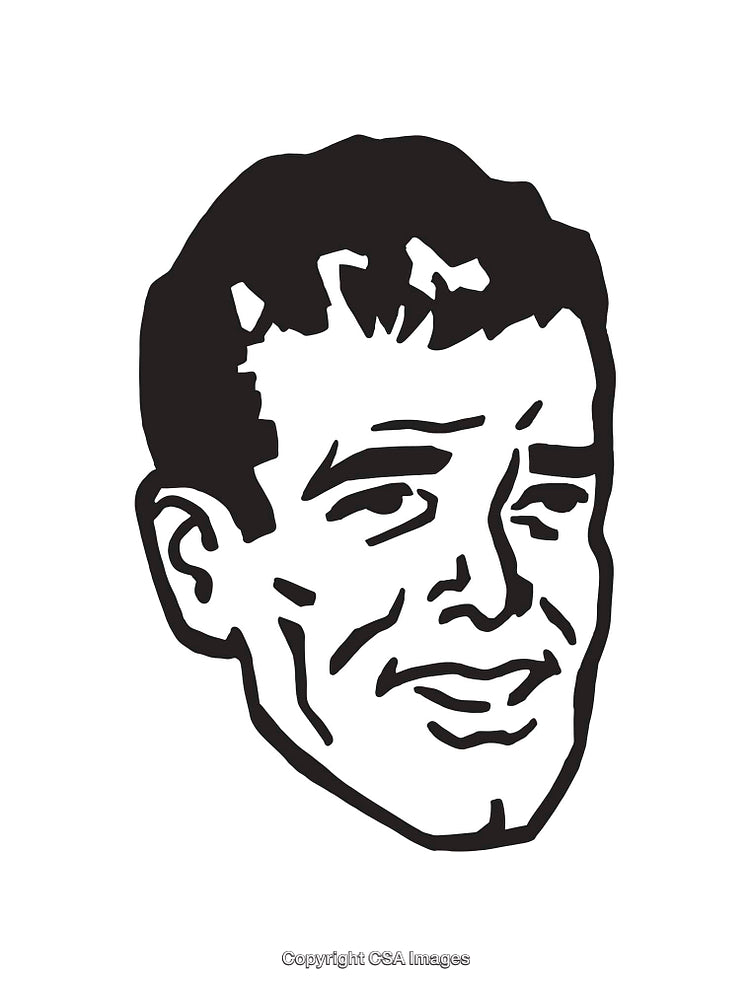 Black-and-White Line Art Illustration of a Smiling Man’s Face