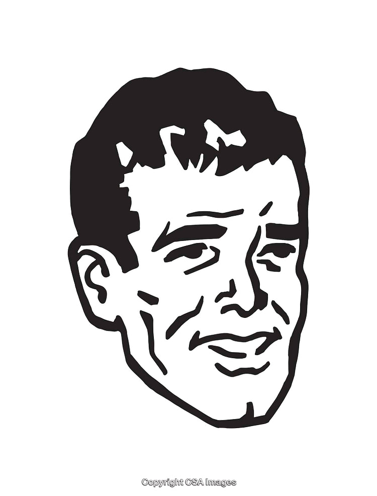 Black-and-White Line Art Illustration of a Smiling Man’s Face