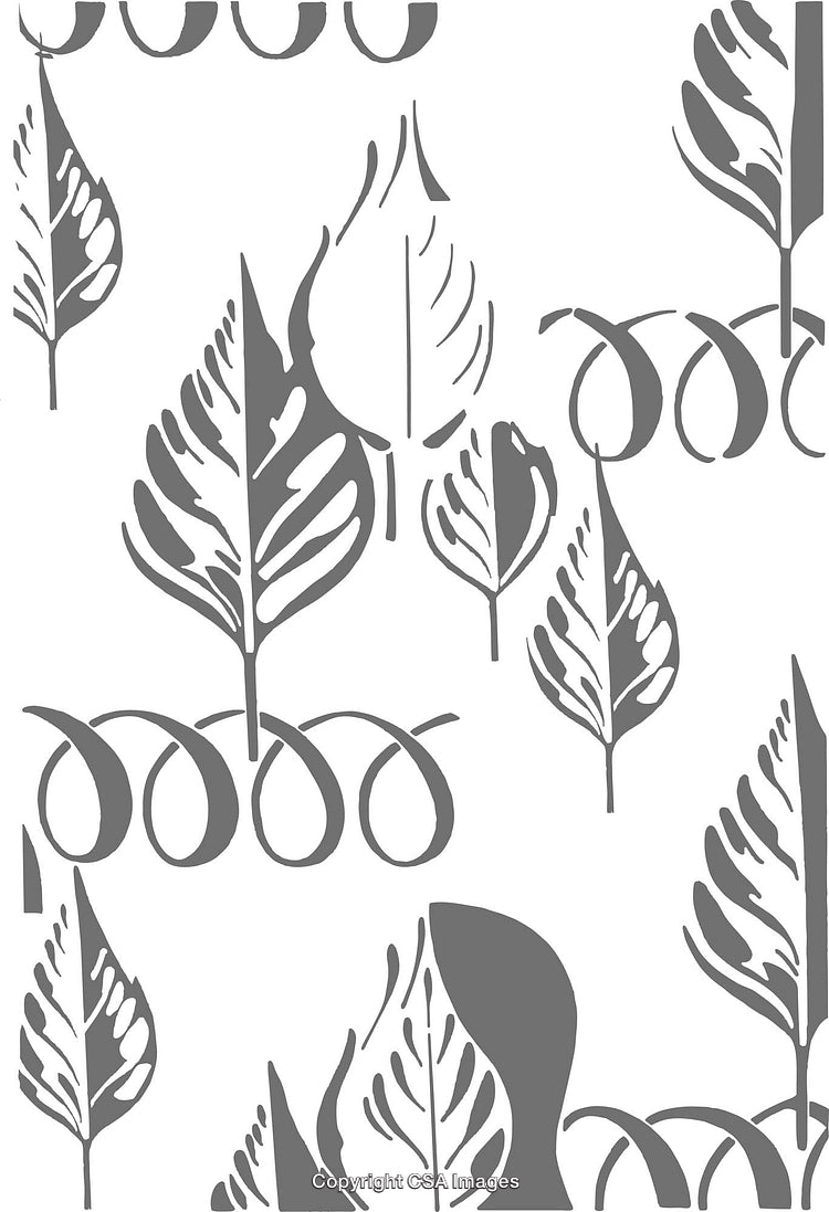 Monochrome Leaf Pattern With Swirls and Organic Shapes