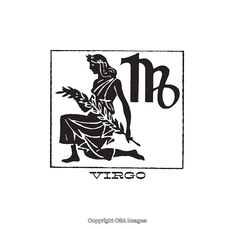 Black and White Virgo Zodiac Symbol Line Art Illustration