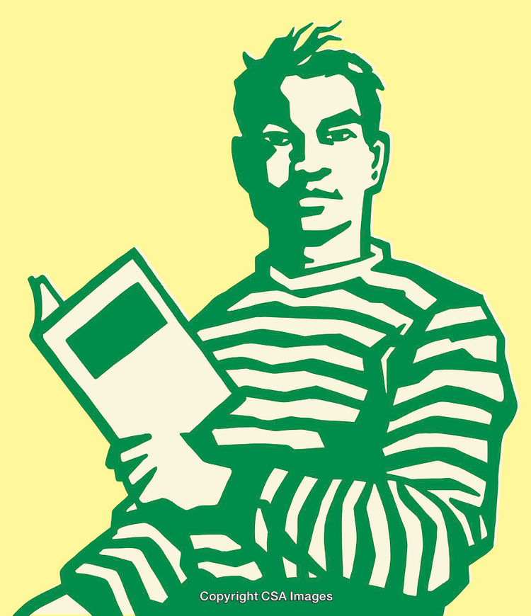 Bold Graphic Illustration of Person Holding a Book in Green and Yellow