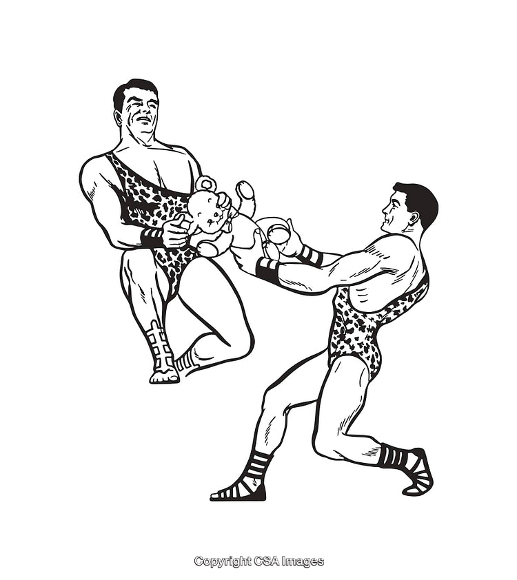 Vintage Line Art of Wrestlers in Action With a Unique Scene