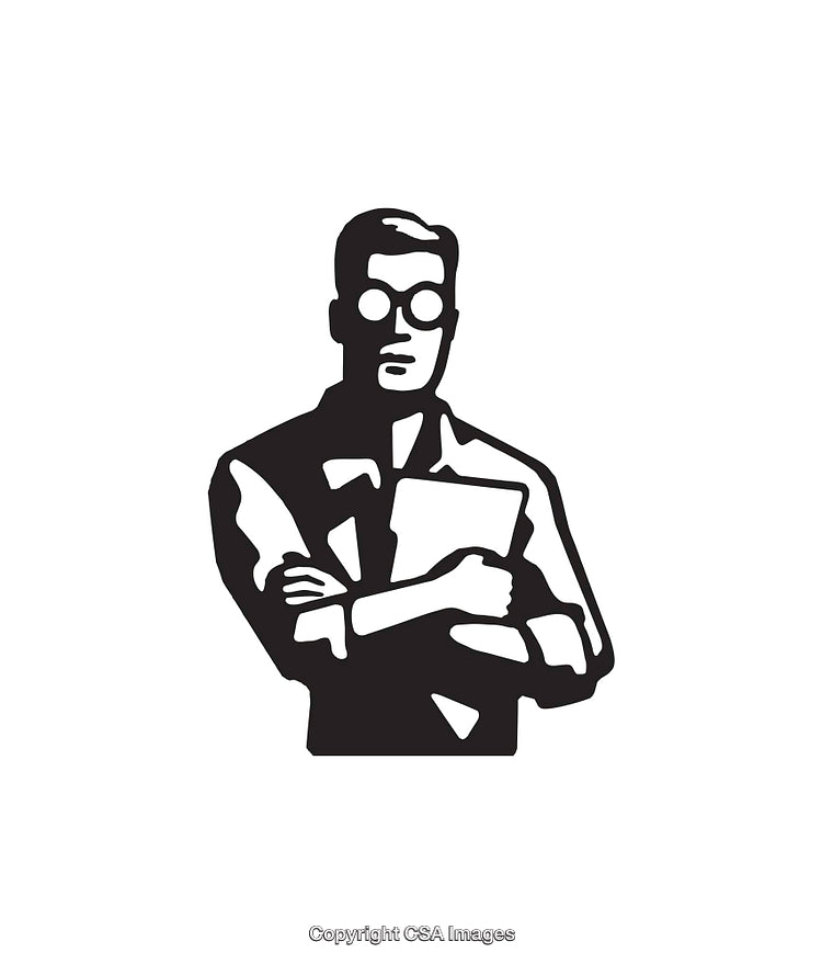 Monochrome Line Art Illustration of a Professional Holding a Document