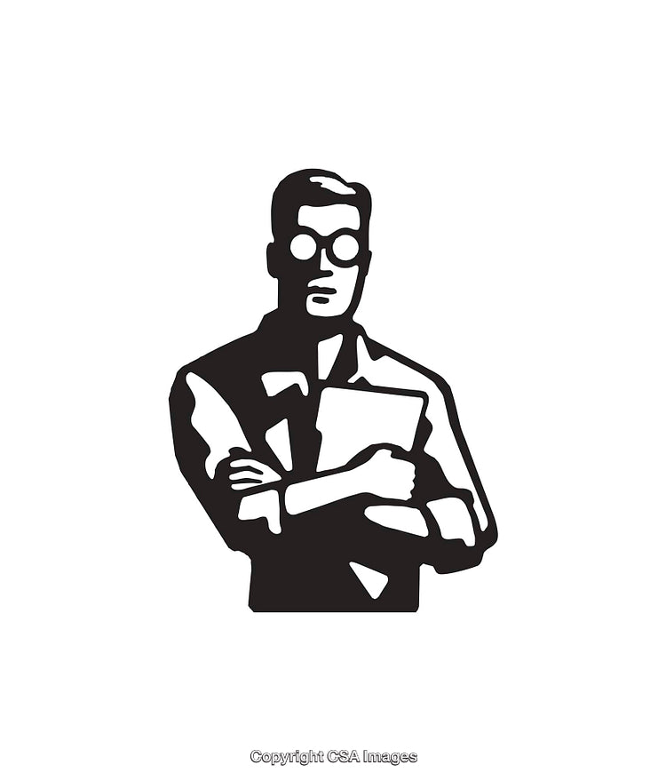Monochrome Line Art Illustration of a Professional Holding a Document