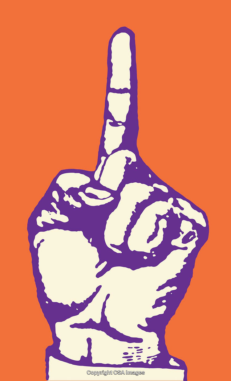 Colorful Pop Art Illustration of a Hand Gesture with Orange Background