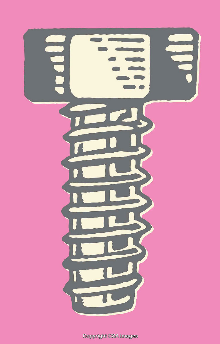 Colorful Retro-Style Illustration of a Screw on a Vibrant Pink Background