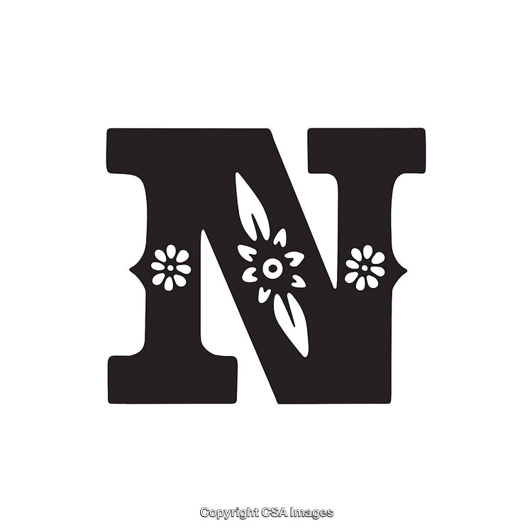 Stylized Letter N with Floral Design Elements
