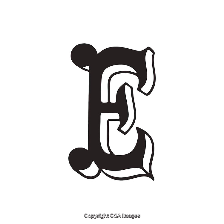 Elegant Black Letter E with a Decorative Vintage Style Design