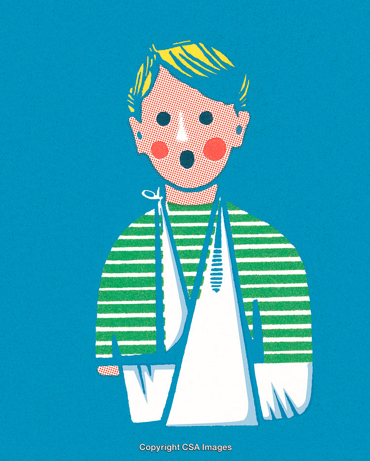 Pop Art Illustration of Surprised Child in Green Striped Shirt