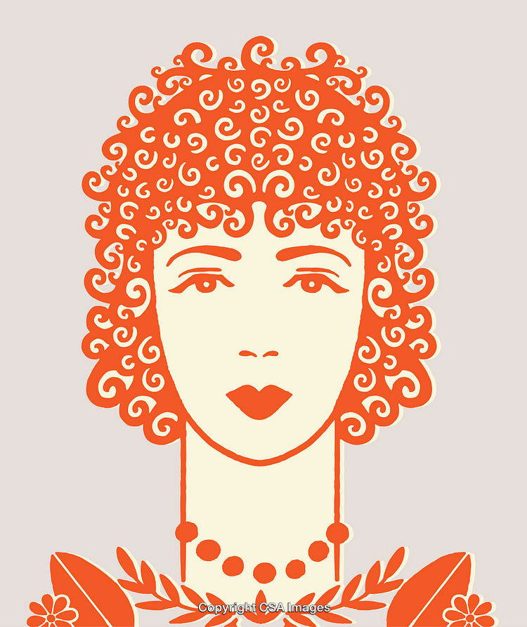 Vintage Line Art Illustration of a Stylized Woman with Curly Hair