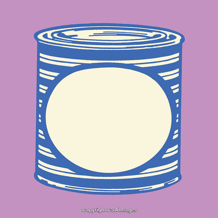 Blue and White Line Art of a Food Can on Purple Background
