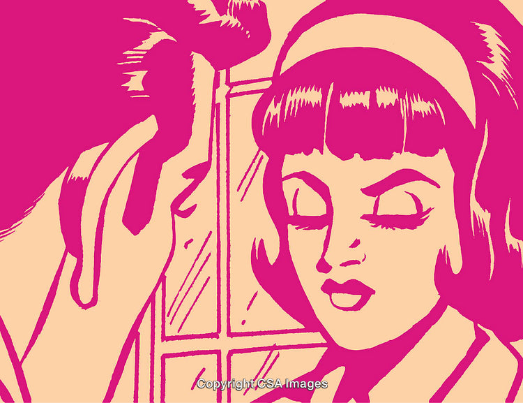 Pop Art Illustration of a Woman with a Vibrant Pink and Beige Palette