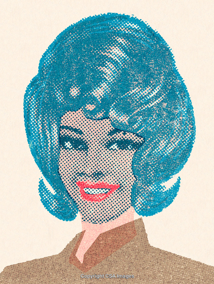 Stylized Portrait of a Woman with Vibrant Retro Pop Art Design