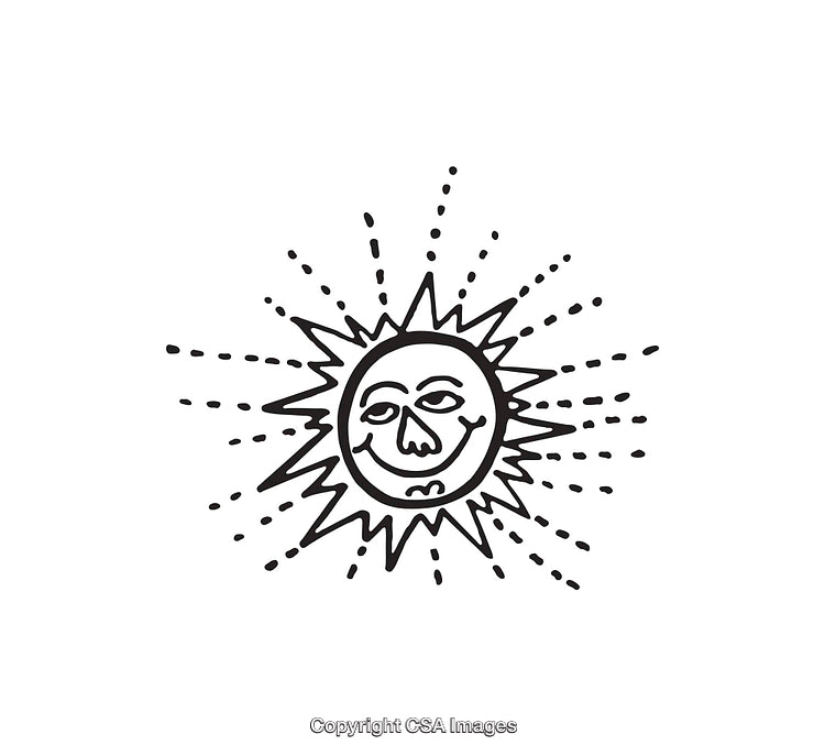 Hand Drawn Black and White Sun Illustration with Radiating Rays