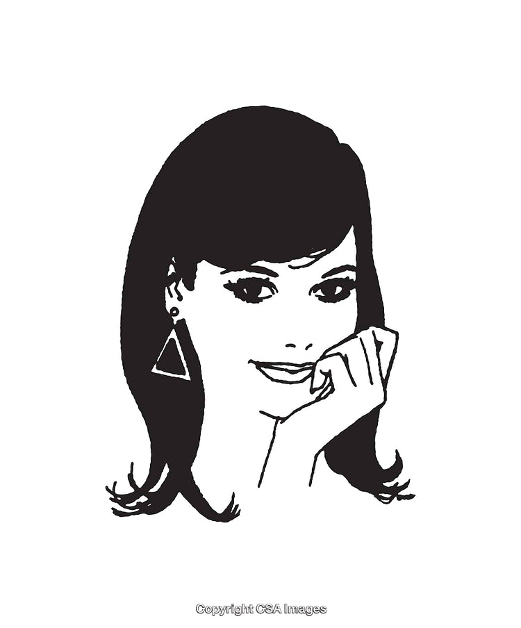 Stylish Black and White Line Art of a Woman’s Face With Earrings