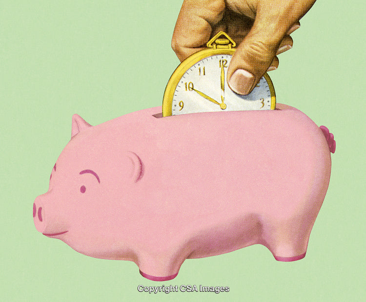 Saving Time Concept Illustrated by a Piggy Bank with a Pocket Watch
