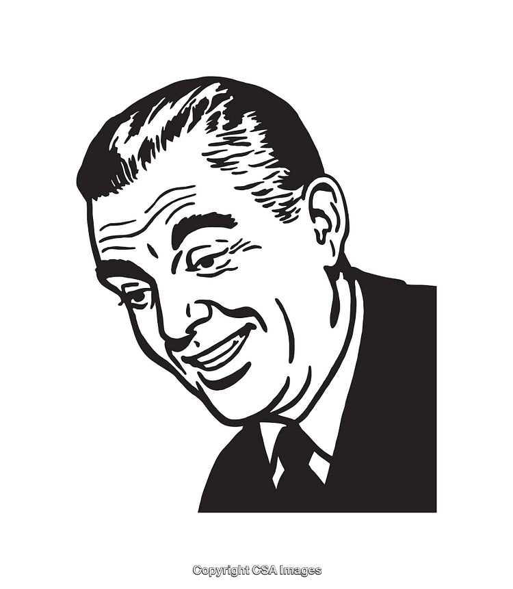 Vintage Black and White Line Drawing of Smiling Man