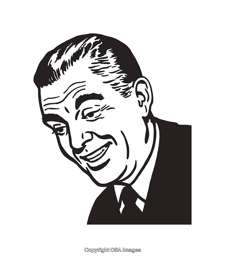 Vintage Black and White Line Drawing of Smiling Man