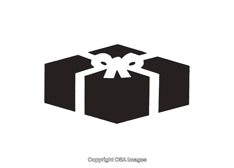 Black and White Icon of a Wrapped Gift Box with a Bow