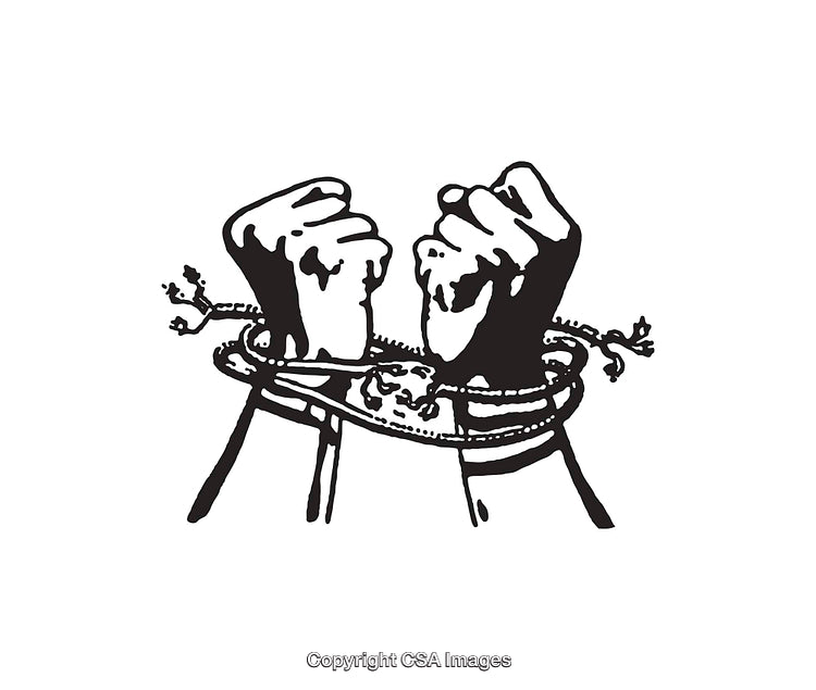 Line Art Illustration of Empowered Fists Breaking Free from Constraints