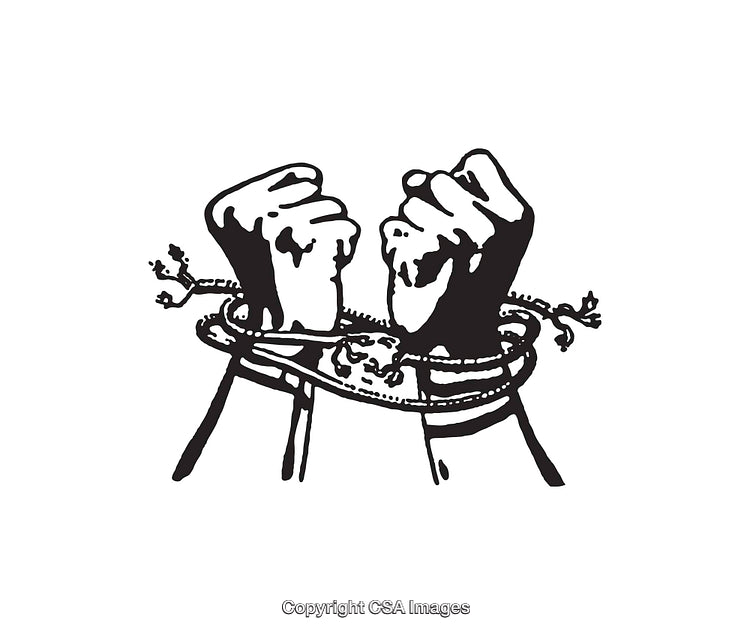 Line Art Illustration of Empowered Fists Breaking Free from Constraints