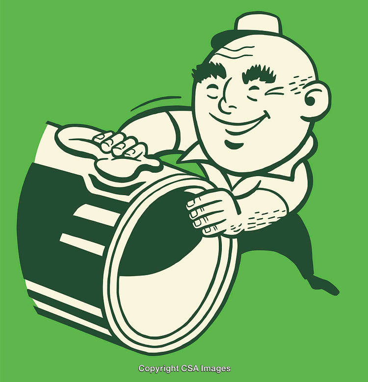 Vintage Cartoon Art Depicting Character with Barrel in Retro Style