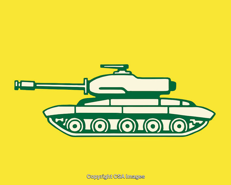 Green Illustrated Tank Icon on Bright Yellow Background