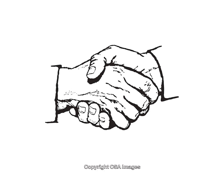 Black and White Line Art of a Handshake Symbolizing Agreement