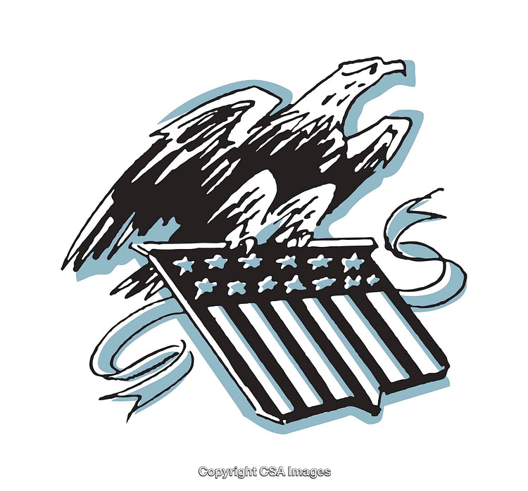 Illustrated American Eagle with Patriotic Shield and Ribbon Design