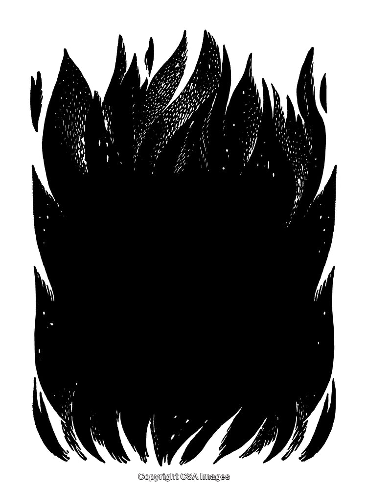 Vintage Black and White Engraving Depicting Abstract Flame Shapes
