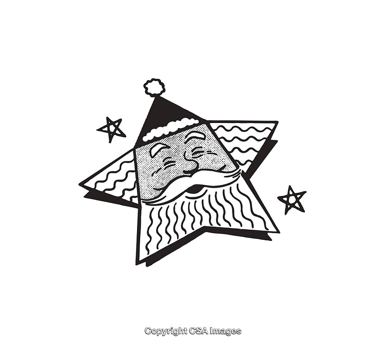 Black and White Line Art of Santa Claus Star Design