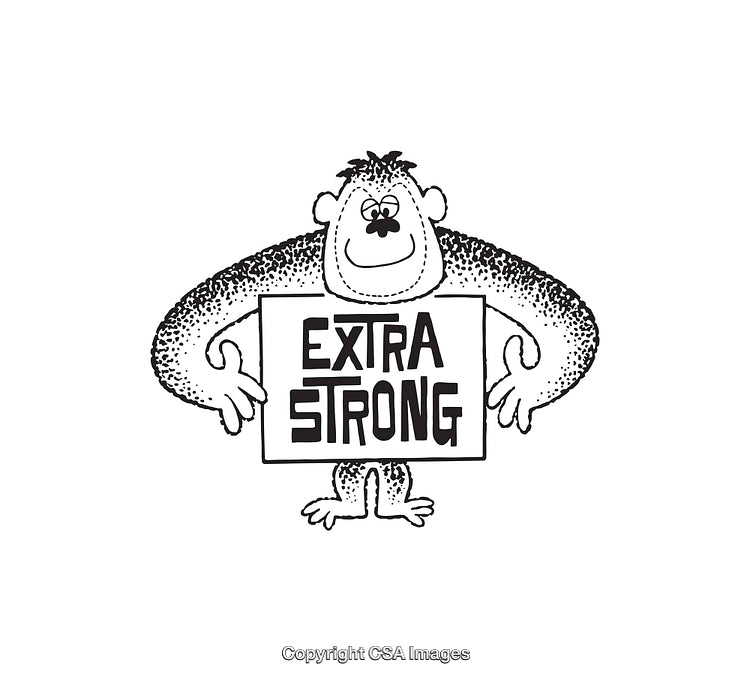 Cartoon Gorilla Holding a Sign with Extra Strong Text in Bold Fonts