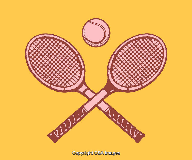 Crossed Tennis Rackets and Ball Illustration on Yellow Background