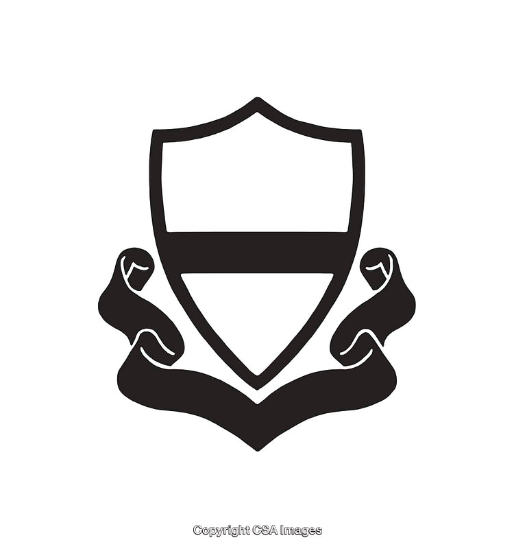 Black and White Shield Emblem with Elegant Ribbon Design