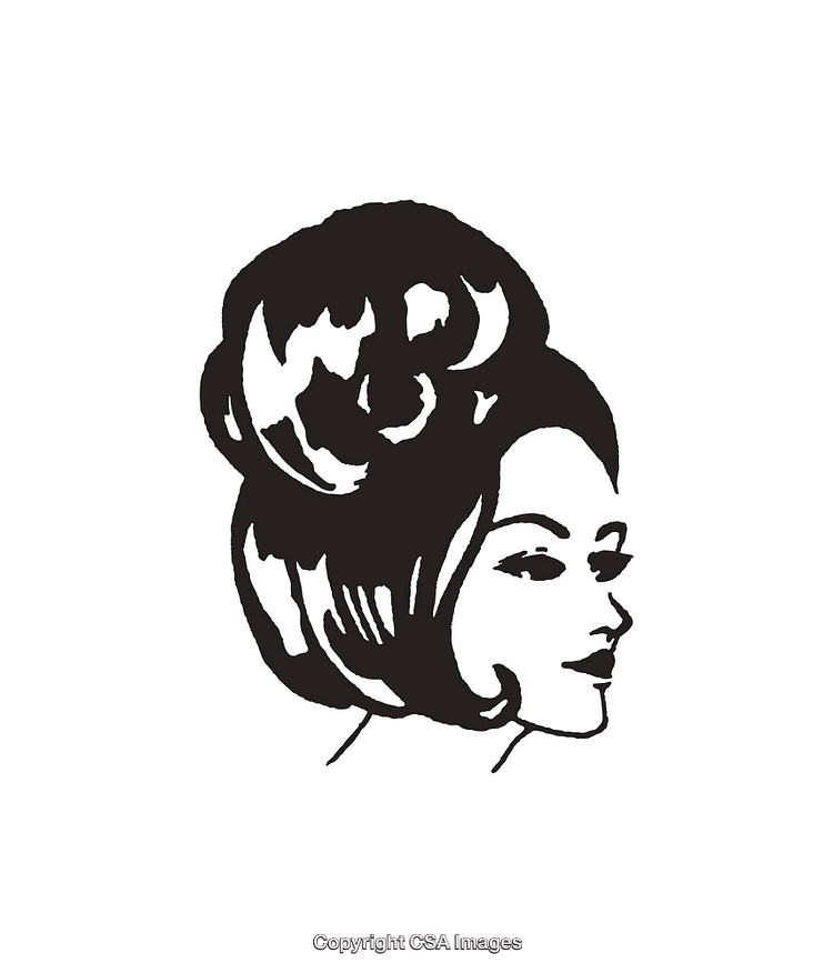 Elegant Retro Styled Woman With Beehive Hair in Line Art Illustration