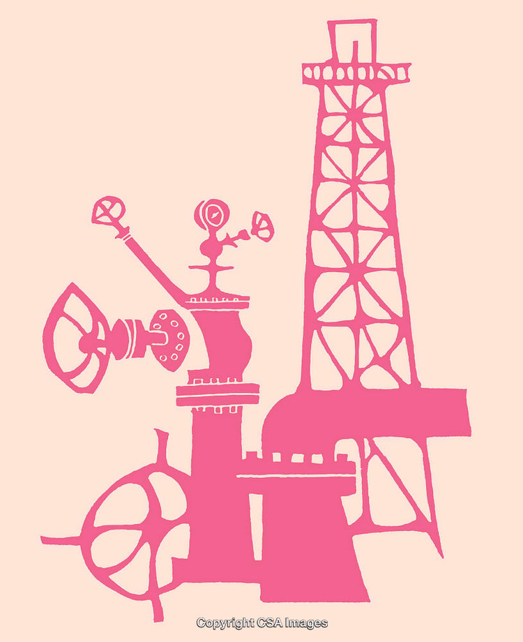 Pink Industrial Abstract Line Art Illustration on Pastel Background