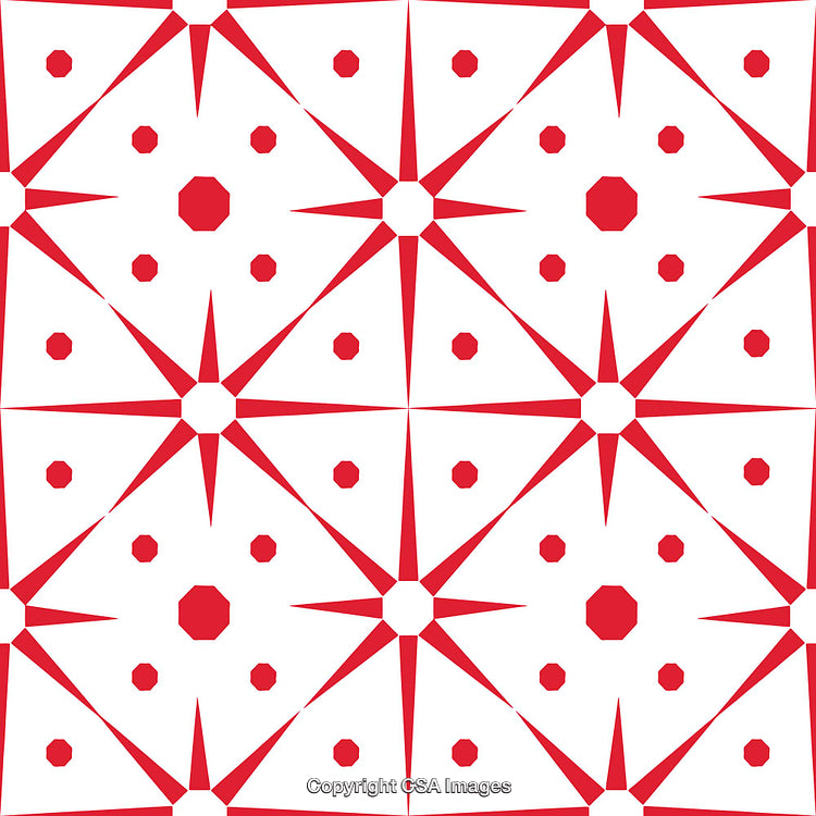 Red Geometric Pattern with Star and Octagonal Shapes Repeated in Design