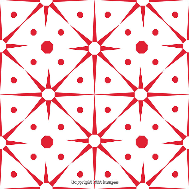 Red Geometric Pattern with Star and Octagonal Shapes Repeated in Design
