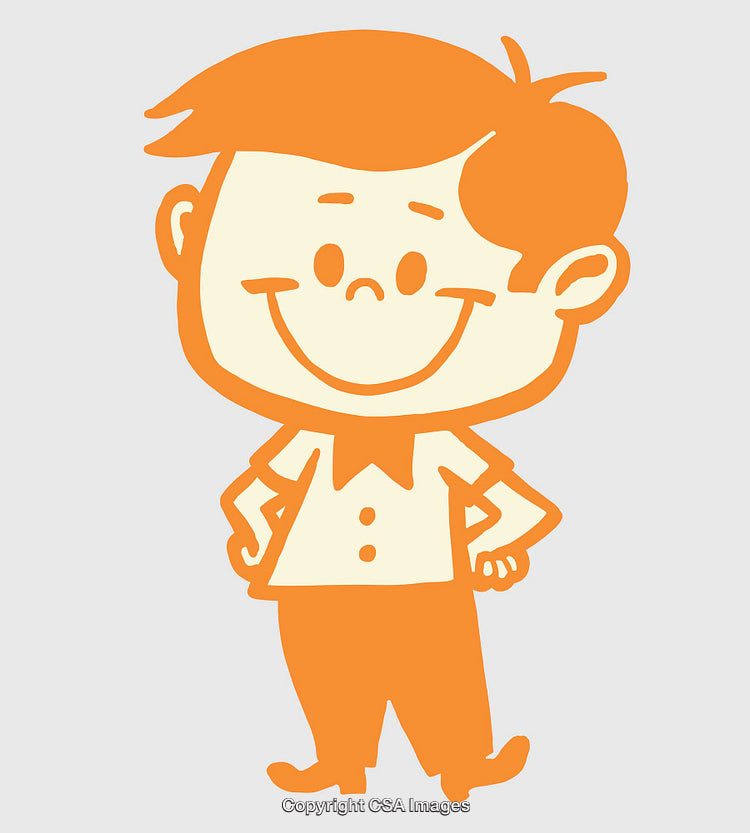 Cheerful Cartoon Boy Character in Vintage Style Color Illustration