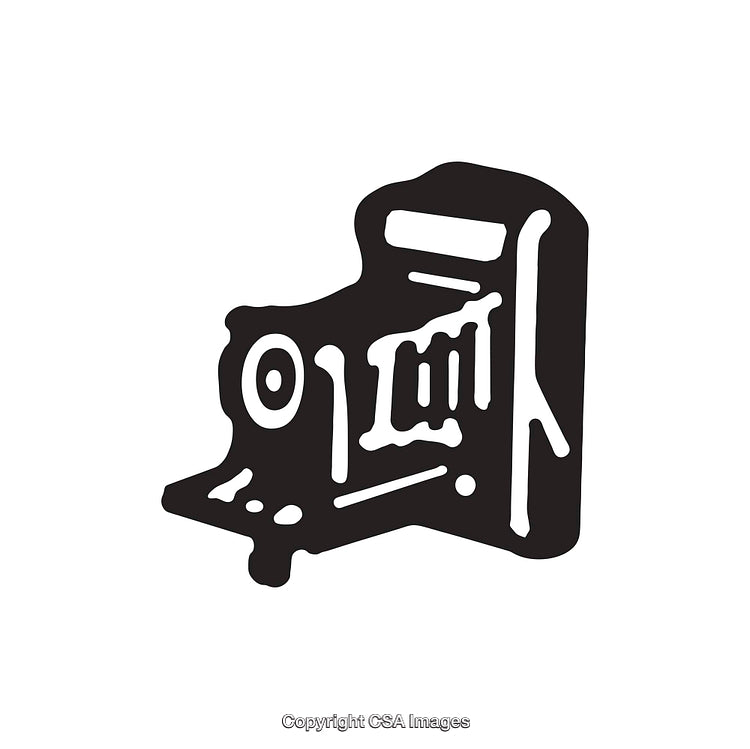 Retro Black and White Line Art of a Vintage Camera