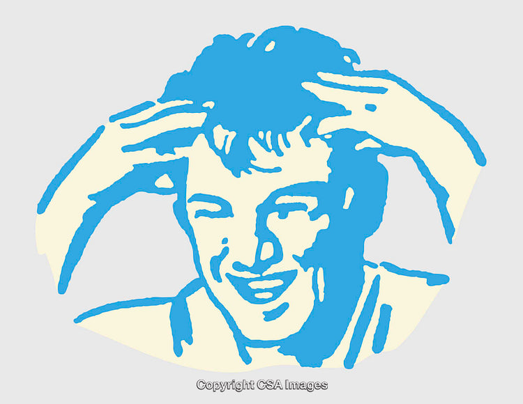 Colorful Line Art Illustrated Portrait of a Smiling Person with Hands on Head