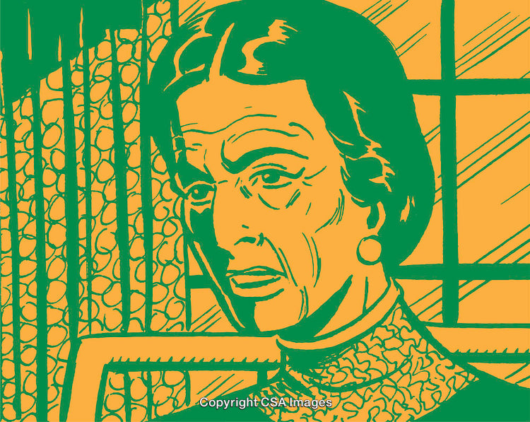 Pop Art Portrait of Elderly Woman with Geometric Patterns and Bold Colors