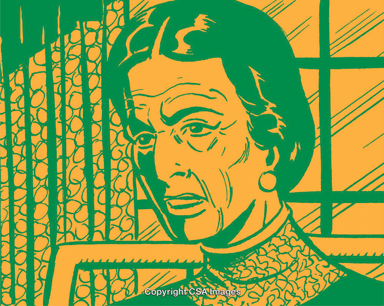 Pop Art Portrait of Elderly Woman with Geometric Patterns and Bold Colors