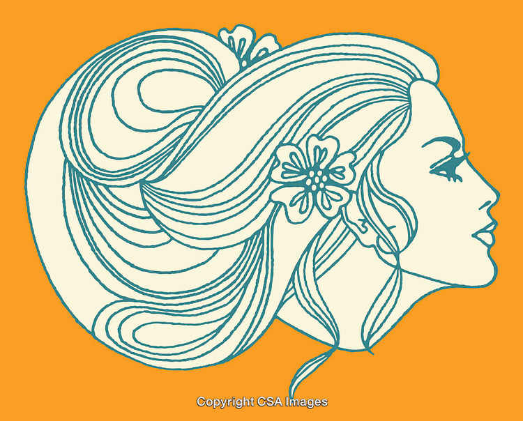 Elegant Line Art Illustration of a Woman with Floral Hair Design