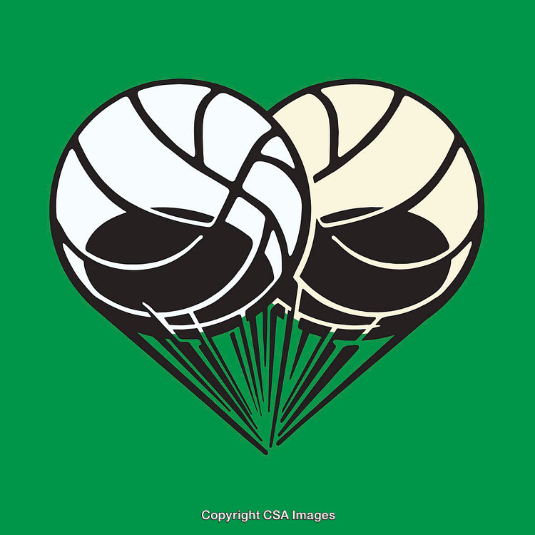 Creative Green Line Art of Two Volleyballs Forming a Heart Shape
